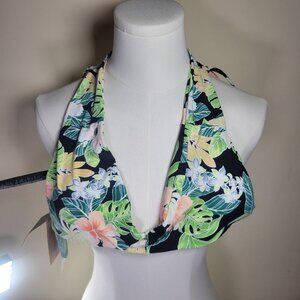 Volcom Shady Beach Women Tropical Floral Adjustable Halter Bikini Top Size XL